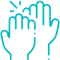 Two hands reaching upward with sparkle effects, symbolizing dental care and hygiene.